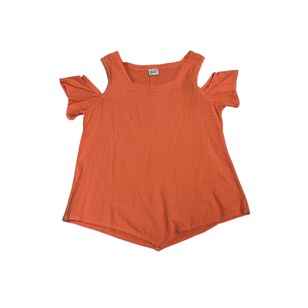 Oh My Gauze Cotton Gauze Cold Shoulder Top Rust Orange Sz 2 / L Boho Lightweight - Picture 2 of 5